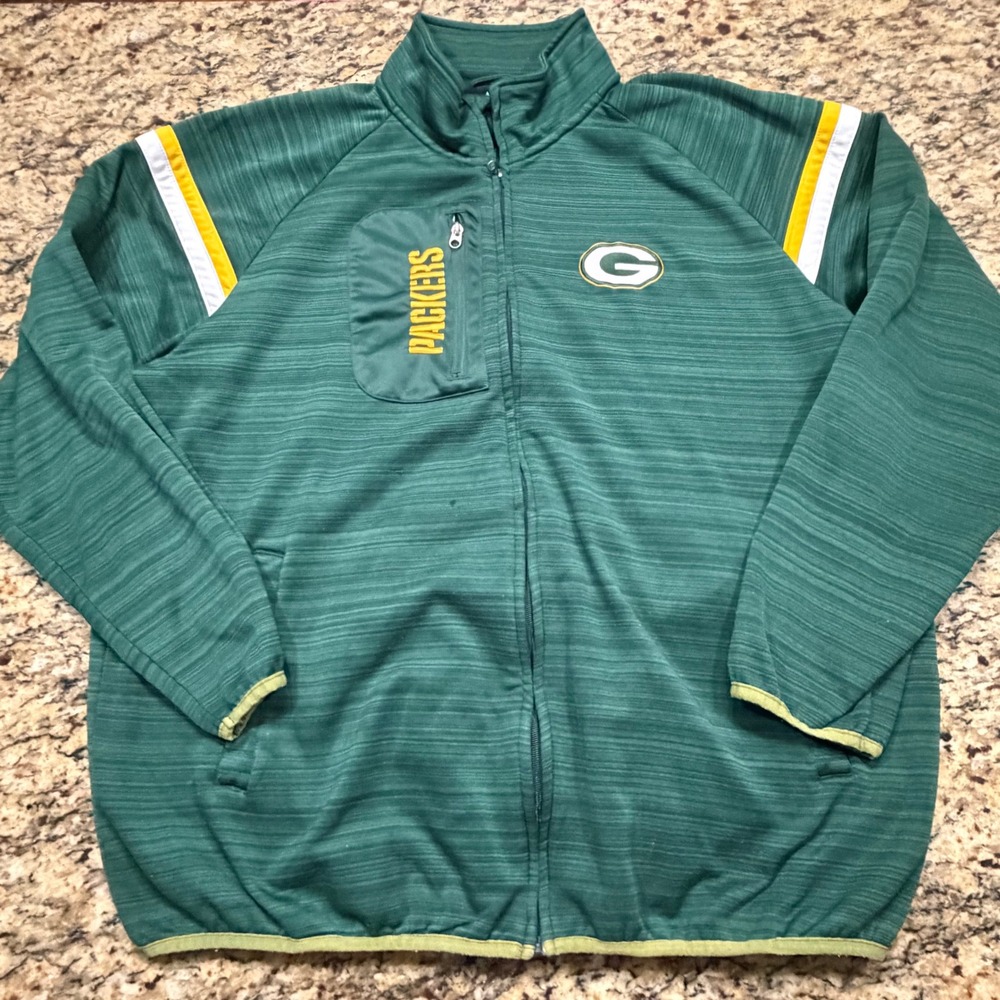 NFL Green Bay Packers Full Zip Track Jacket Mens XXL Green Textured